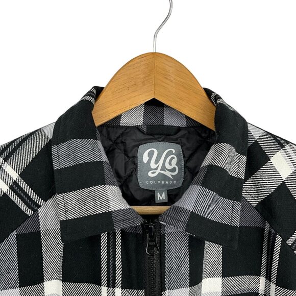 Yo Colorado Jacket Mens Medium Black Plaid Flannel Quilted Lined Zip Shacket - Picture 4 of 12